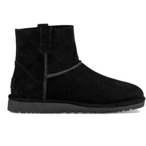 UGG Classic Suede Unlined Mini Perforated Ankle Bootie in Black Women Sz 6